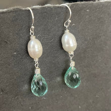 Load image into Gallery viewer, Seafoam Quartz and Pearl Earrings, Metal Options