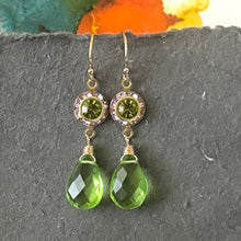 Load image into Gallery viewer, Lavender and Peridot Green Dangles