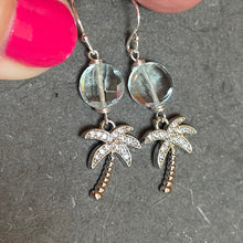 Load image into Gallery viewer, Cubic Zirconia Palm Tree and Aquamarine Quartz Earrings