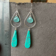 Load image into Gallery viewer, Turquoise and chalcedony hoops, OOAK