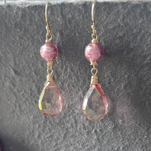 Load image into Gallery viewer, Murano Ball Glass and Mystic Quartz Pink Sparkly Dangles