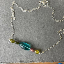 Load image into Gallery viewer, Fluorite and Tourmaline 5 Stone Necklace OOAK