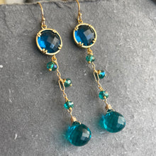 Load image into Gallery viewer, Paraiba and London Blue Dangle Earrings