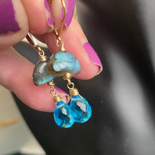 Load image into Gallery viewer, Labradorite Raincloud and Raindrop Quartz Earrings in sterling, rose gold or gold