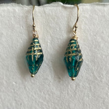 Load image into Gallery viewer, Conch Shell Earrings, Teal Czech Glass
