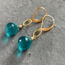 Load image into Gallery viewer, Large Paraiba Blue Quartz Onion Hoop Earrings