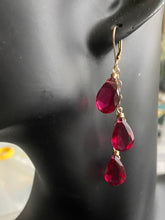 Load image into Gallery viewer, Ruby Red/Pink Sparkle Dangle Trio Earrings