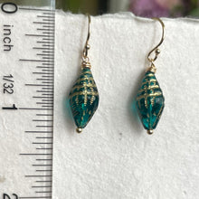 Load image into Gallery viewer, Conch Shell Earrings, Teal Czech Glass