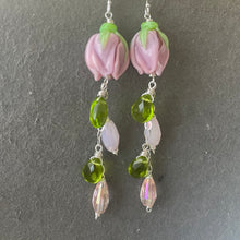 Load image into Gallery viewer, Lavender Pink Flower European Lampwork Cascade Earrings