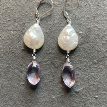 Load image into Gallery viewer, Pink Amethyst Marquis Pearl Earrings, OOAK