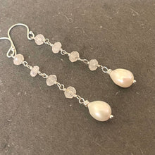 Load image into Gallery viewer, Moonstone and Freshwater Pearl Dangles, Sterling Silver