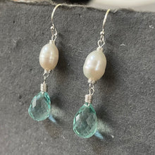 Load image into Gallery viewer, Seafoam Quartz and Pearl Earrings, Metal Options