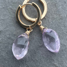 Load image into Gallery viewer, Pink Amethyst Marquis Earrings, Huggies