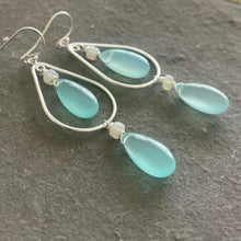 Load image into Gallery viewer, Brilliant Peruvian Blue Chalcedony and Opal Double Decker Hoop Earrings