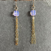 Load image into Gallery viewer, Lavender Glowing Quartz Tassel Earrings, 14k Gold Filled