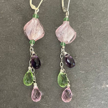 Load image into Gallery viewer, Icy Pink Swirl Murano Glass and Quartz Dangle Earrings