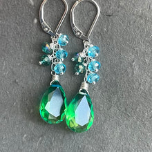 Load image into Gallery viewer, Paraiba to Emerald to Lime Doublet Dangle Earrings