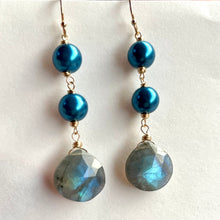 Load image into Gallery viewer, Blue Pearls and Labradorite Stack Earrings