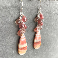 Load image into Gallery viewer, Pink Agate Waterfall Earrings, Andesine Labradorite, OOAK