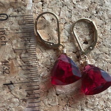 Load image into Gallery viewer, Ravishing Ruby Red Trillion Dangle Earrings