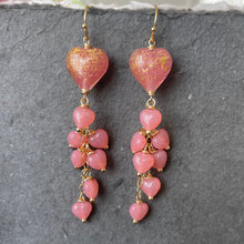 Load image into Gallery viewer, Heart Murano Glass Dangle Earrings, gold flecked
