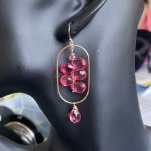 Load image into Gallery viewer, Tourmaline Pink Quartz Stacked Gold Hoop Earrings