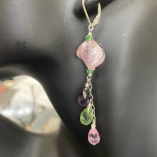 Load image into Gallery viewer, Icy Pink Swirl Murano Glass and Quartz Dangle Earrings