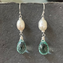 Load image into Gallery viewer, Seafoam Quartz and Pearl Earrings, Metal Options
