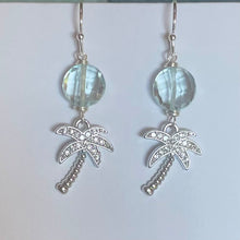 Load image into Gallery viewer, Cubic Zirconia Palm Tree and Aquamarine Quartz Earrings