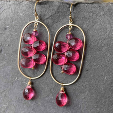 Load image into Gallery viewer, Tourmaline Pink Quartz Stacked Gold Hoop Earrings
