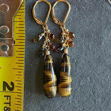 Load image into Gallery viewer, Tiger’s Eye and Sapphire Drop Earrings, OOAK