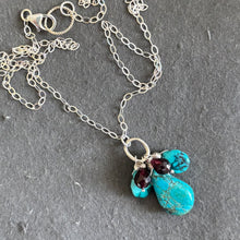 Load image into Gallery viewer, Natural Turquoise and Rhodolite Garnet Cluster Necklace, OOAK