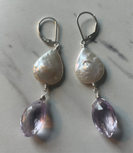 Load image into Gallery viewer, Pink Amethyst Marquis Pearl Earrings, OOAK