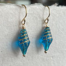 Load image into Gallery viewer, Conch Shell Earrings, London Blue Czech Glass