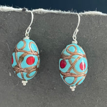 Load image into Gallery viewer, Turquoise Egg Murano Glass Dangle Earrings