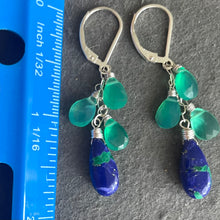Load image into Gallery viewer, Sapphire Blue Copper Turquoise with green onyx dangle earrings