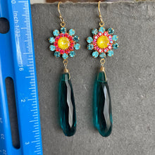 Load image into Gallery viewer, Aquamarine Opal, Yellow and Coral Pink Floral Dangle Earrings