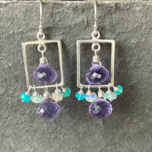 Load image into Gallery viewer, Lavender Grape and Opal Square Earrings, Quartz