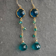 Load image into Gallery viewer, Paraiba and London Blue Dangle Earrings