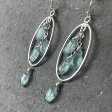 Load image into Gallery viewer, Blue-green Kyanite Oval Hoop Earrings