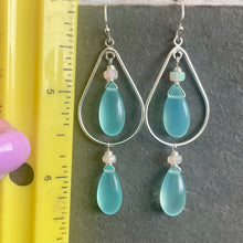 Load image into Gallery viewer, Brilliant Peruvian Blue Chalcedony and Opal Double Decker Hoop Earrings