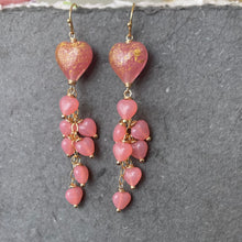 Load image into Gallery viewer, Heart Murano Glass Dangle Earrings, gold flecked