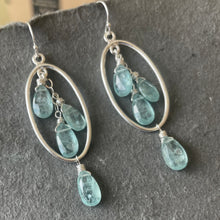 Load image into Gallery viewer, Blue-green Kyanite Oval Hoop Earrings