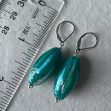 Load image into Gallery viewer, Trio Foiled Blue floral Murano Glass Dangle Earrings