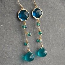 Load image into Gallery viewer, Paraiba and London Blue Dangle Earrings
