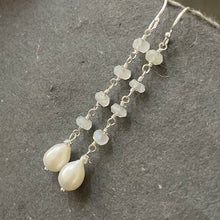 Load image into Gallery viewer, Moonstone and Freshwater Pearl Dangles, Sterling Silver