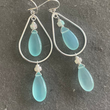 Load image into Gallery viewer, Brilliant Peruvian Blue Chalcedony and Opal Double Decker Hoop Earrings