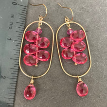 Load image into Gallery viewer, Tourmaline Pink Quartz Stacked Gold Hoop Earrings