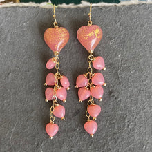 Load image into Gallery viewer, Heart Murano Glass Dangle Earrings, gold flecked