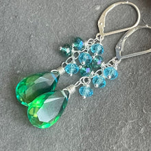 Load image into Gallery viewer, Paraiba to Emerald to Lime Doublet Dangle Earrings